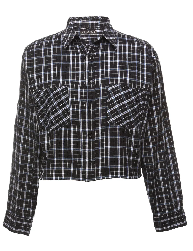 Instant Savings Beyond Retro Reworked Cropped Long Sleeve Flannel Shirt - XL