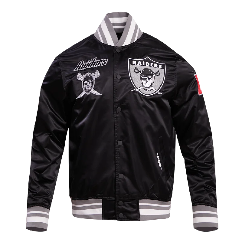 Exclusive Offers NFL OAKLAND RAIDERS RETRO CLASSIC MEN'S RIB SATIN JACKET (BLACK/GREY) Exclusive Offers NFL OAKLAND RAIDERS RETRO CLASSIC MEN'S RIB SATIN JACKET (BLACK/GREY)