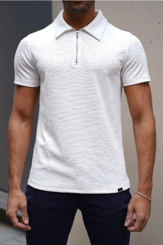 Reduced Rates Capo INTERLOCK SLUB Zip SS Polo - White