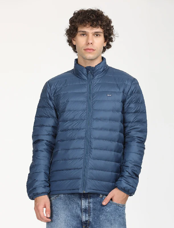 Men's Solid Blue Quilted Jacket