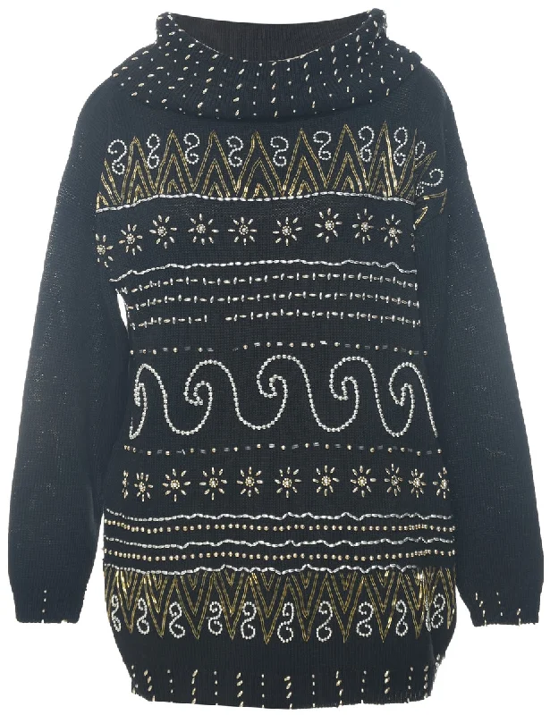 Price Cut Beaded Turtleneck Jumper - M