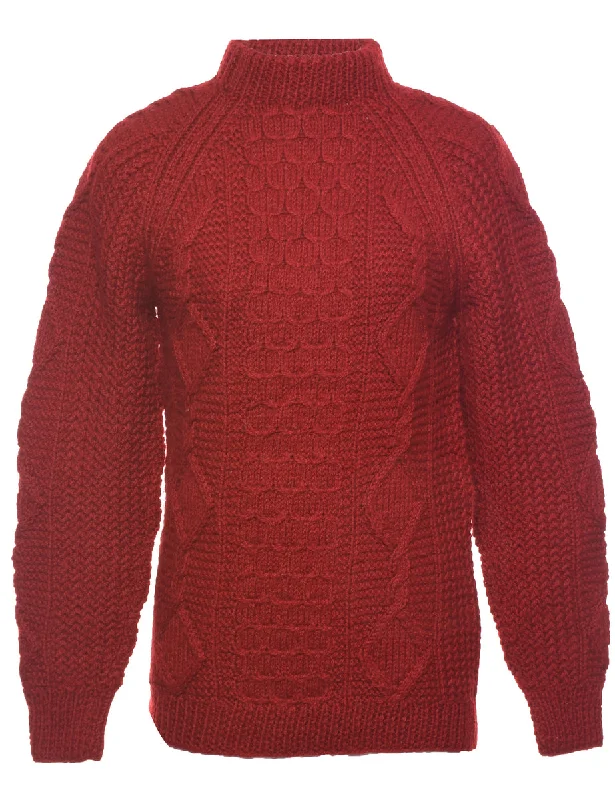 Cable Knit Red Jumper - M