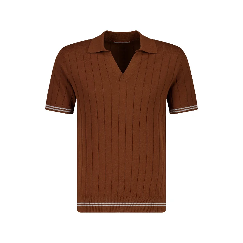 Price Fest MCKINNON Skipper Neck Short Sleeve Shirt BROWN GREY