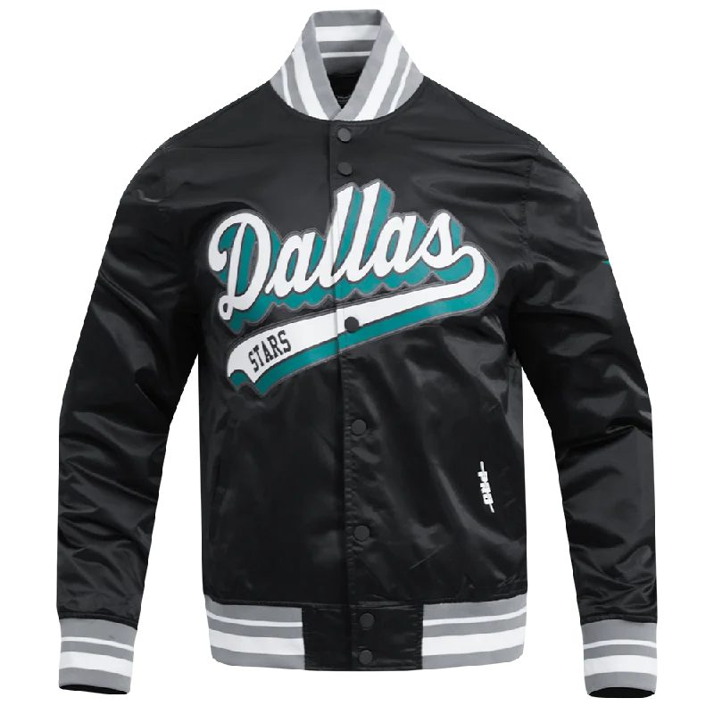 Stock Clearance NHL DALLAS STARS SCRIPT TAIL MEN'S SATIN JACKET (BLACK/GRAY)