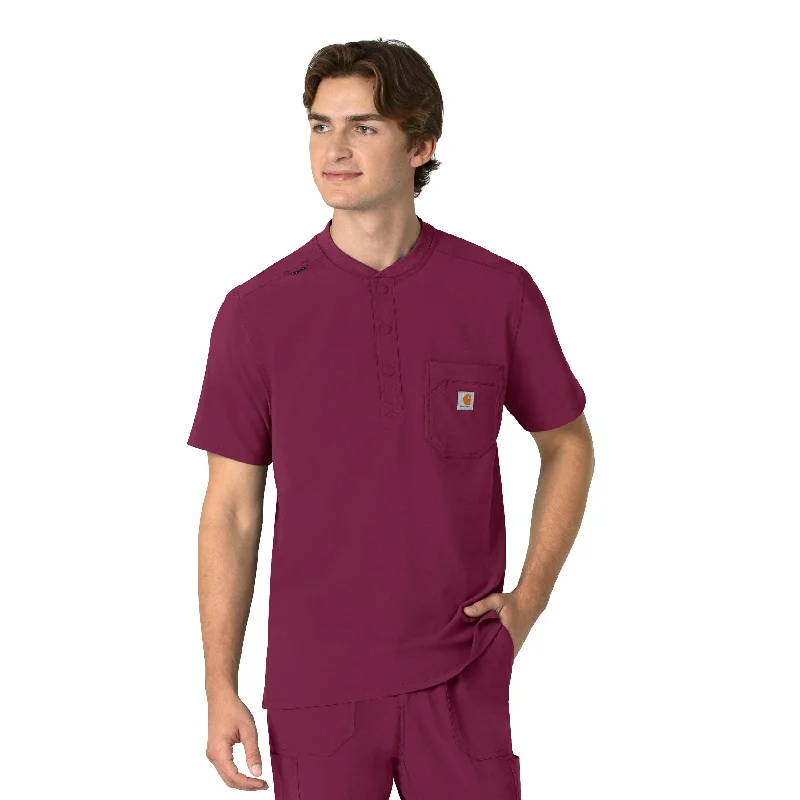 Carhartt Force Cross-Flex Men's Henley Scrub Top - Wine