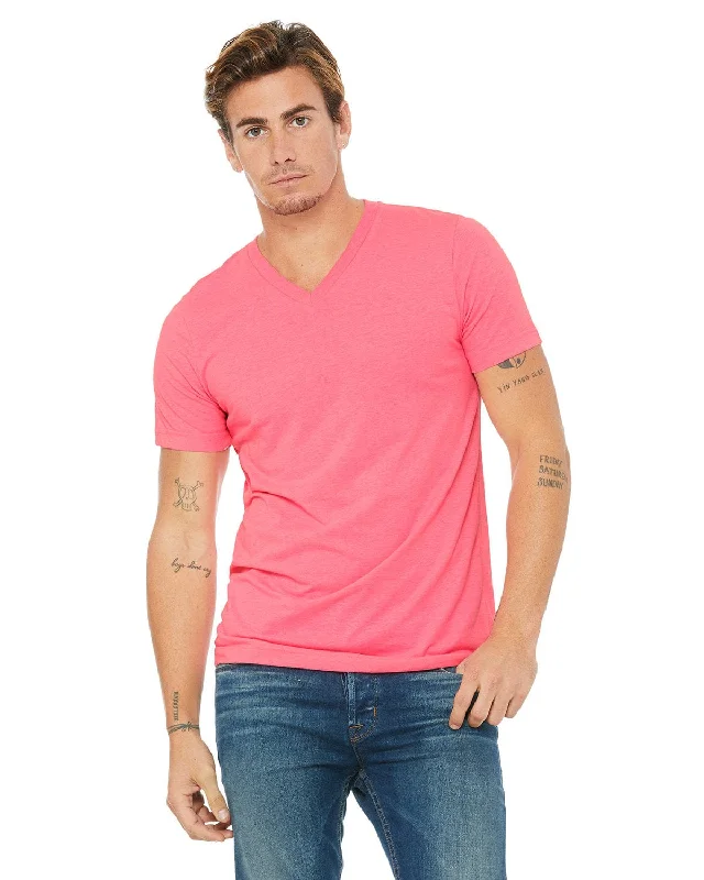 Bella+Canvas Unisex V-Neck T-Shirt | Neon Pink