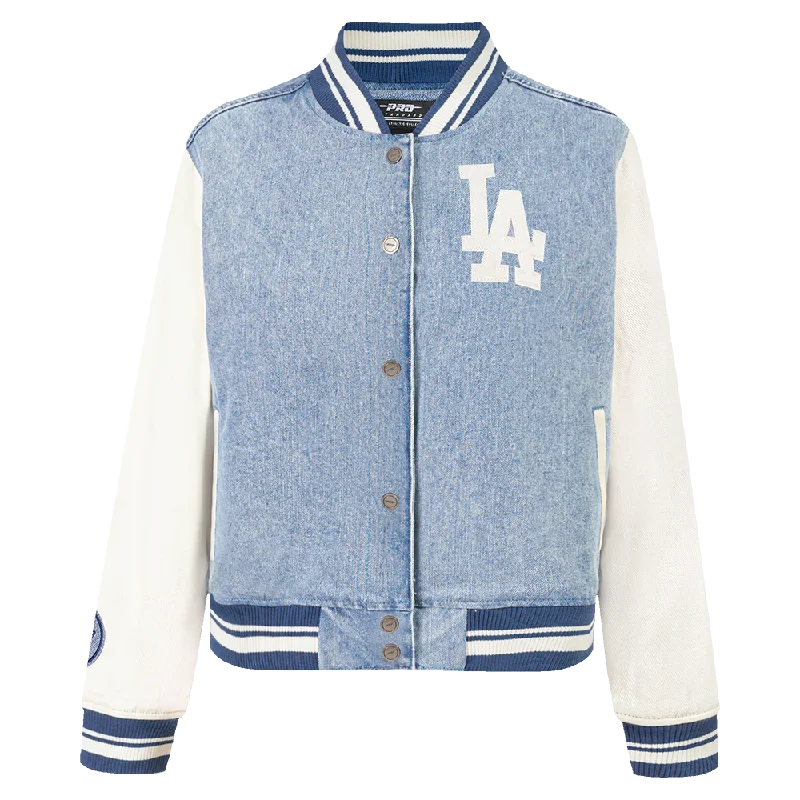 Super Sale MLB LOS ANGELES DODGERS VARSITY BLUES WOMEN'S DENIM VARSITY JACKET (DENIM/LINEN) Super Sale MLB LOS ANGELES DODGERS VARSITY BLUES WOMEN'S DENIM VARSITY JACKET (DENIM/LINEN)