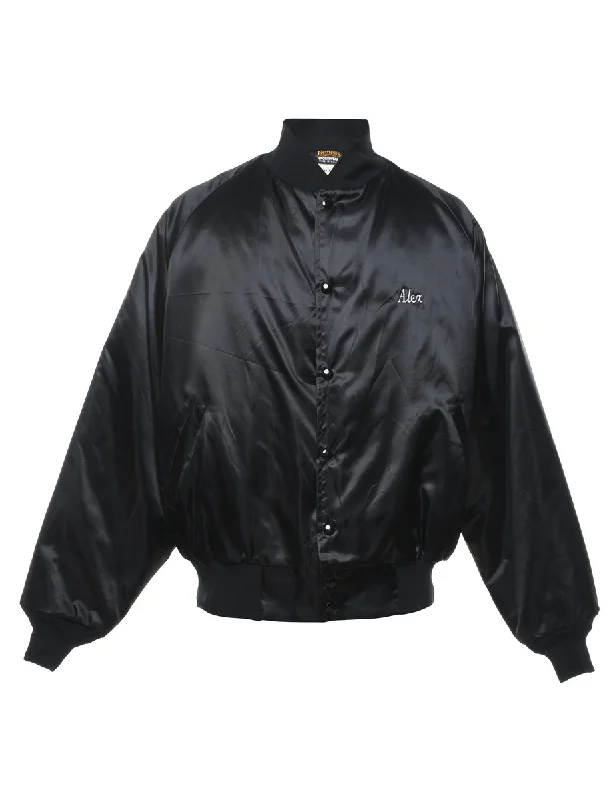 Overstock Sale Black & White Contrasting Nylon Bomber Jacket - L