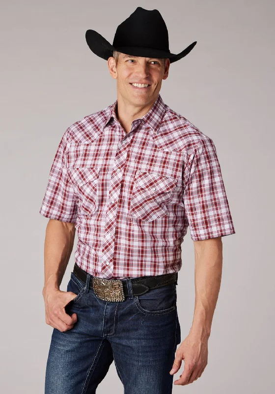 Grand Opening Sale Roper Mens 2058 Plaid Red/White Cotton Blend S/S Shirt