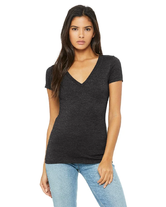 Bella+Canvas Ladies Deep V-Neck T-Shirt | Drk Grey Heather