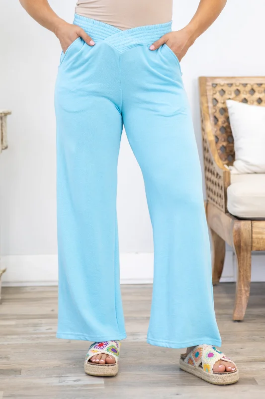 Friends and Family Sale Baby Blue Ribbed Waistband Wide Leg Pants