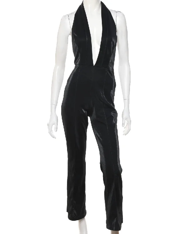 Weekend Deals That Sizzle Black Classic Halterneck Low Neck Jumpsuit - S