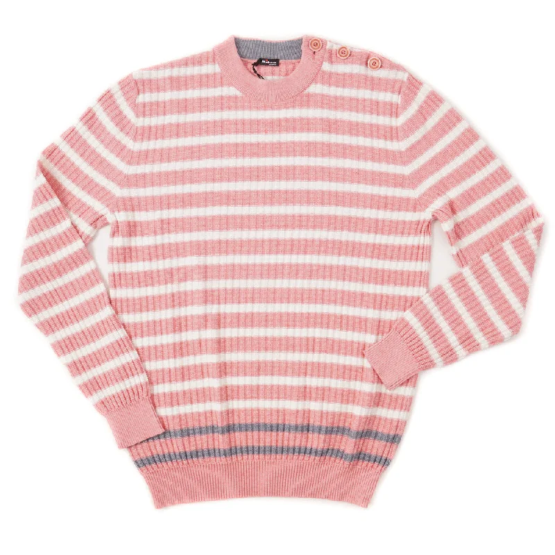 Limited Availability Kiton Cotton-Cashmere Sweater in Coral Pink Stripe