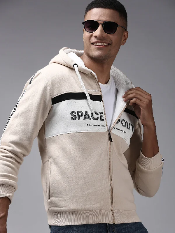 Doorbuster Deal Men Beige Colourblock Sweatshirt