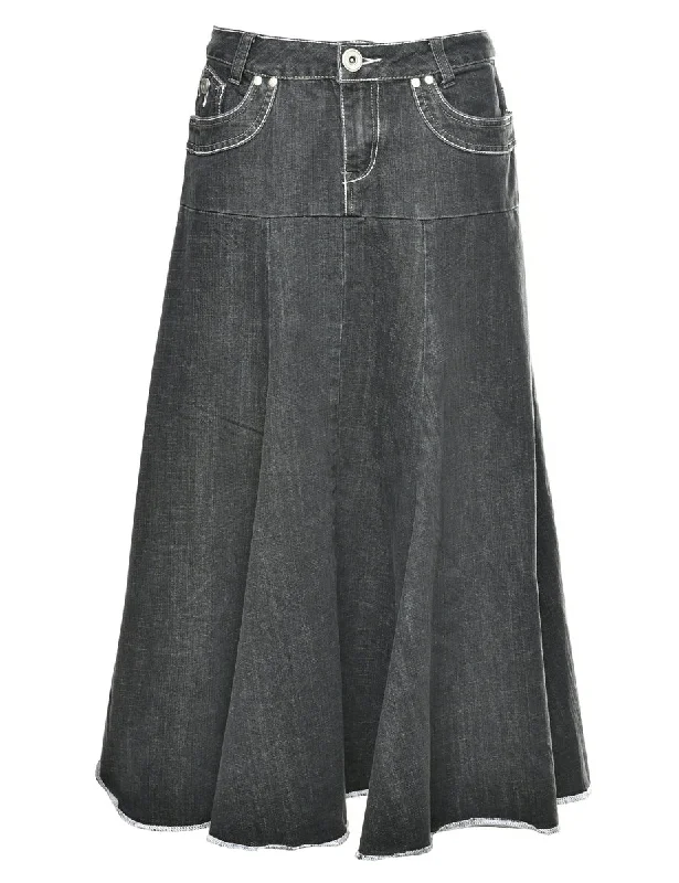 Crazy Deal Black 1990s Denim Midi Skirt - M