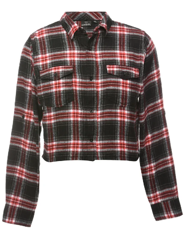 Anniversary Sale Beyond Retro Reworked Cropped Long Sleeve Flannel Shirt - S