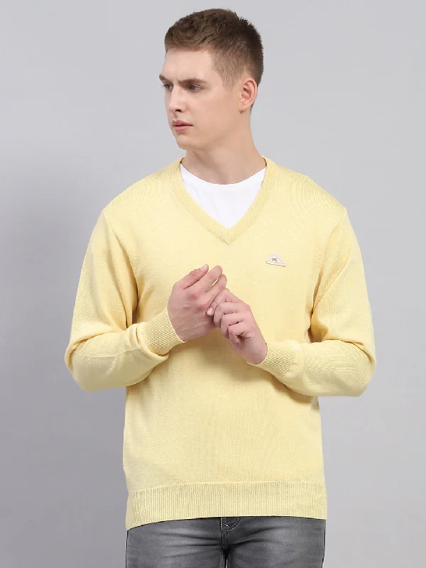 Daily Deals Men Yellow Solid V Neck Full Sleeve Pullover