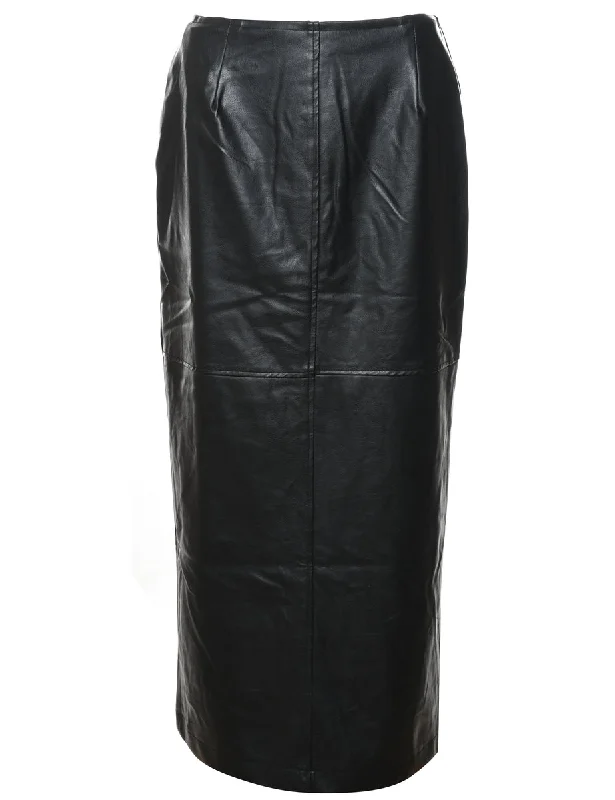 Black Leather Midi Skirt - S