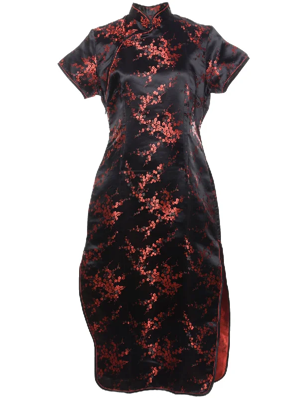 Bonus Offer Black & Red Traditional Metallic Evening Dress - L