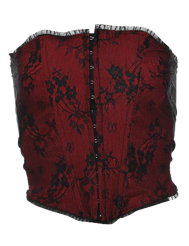 Extra Discounts Black & Red 1990s Floral Lace Corset - XS