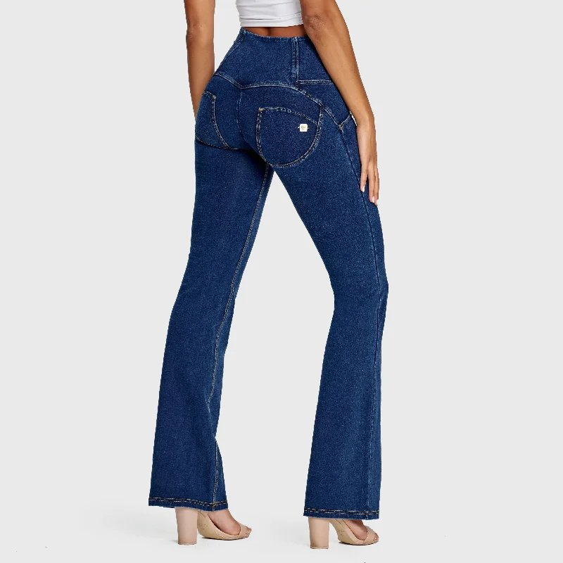 Weekend Deals That Thrill WR.UP® Denim - High Waisted - Bell Bottom Flare - Dark Blue + Yellow Stitching