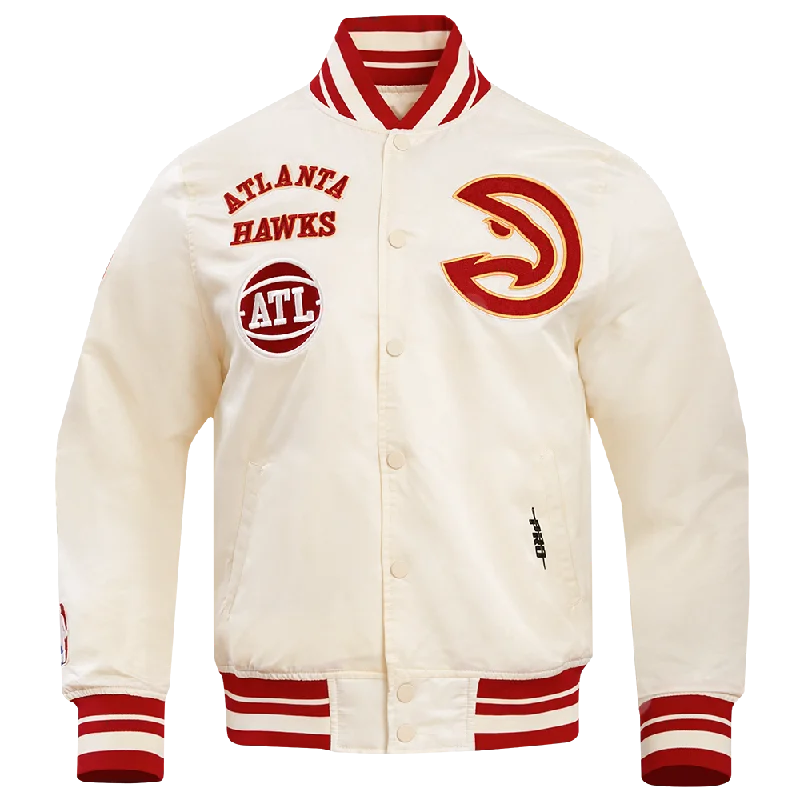 NBA ATLANTA HAWKS RETRO CLASSIC MEN'S RIB SATIN JACKET (EGGSHELL/ RED)