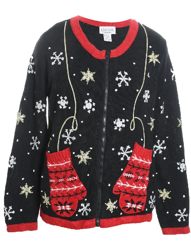 Weekend Bargains Await You Black Christmas Cardigan - M