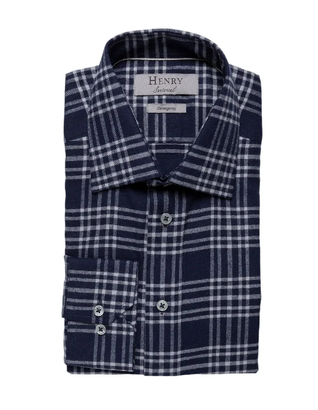 Flash Deals HENRY SARTORIAL Casual Check Shirt NAVY MULTI