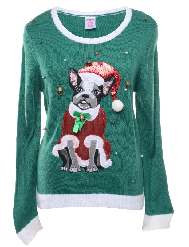 Half Price Beyond Retro Reworked Christmas Jumper With Bells - L