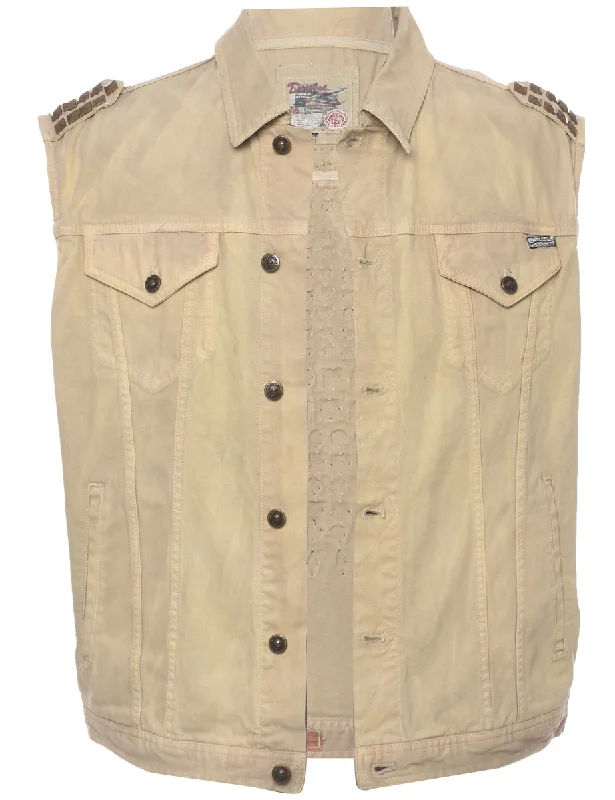 Price Slash Beige Denim Jacket Vest - M