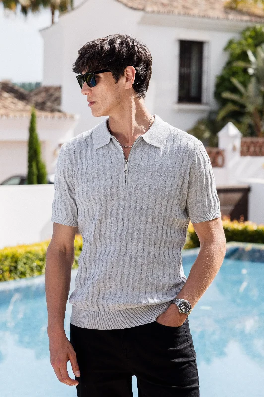 Fantastic Deals Capo Egyptian Cotton DIAMOND SS Zip Polo Shirt - Grey