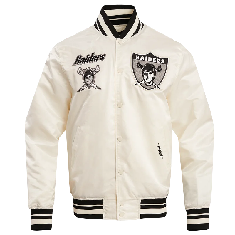 NFL LAS VEGAS RAIDERS RETRO CLASSIC MEN'S RIB SATIN JACKET (EGGSHELL/ BLACK)