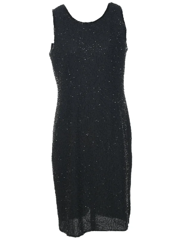 Weekend Specials to Indulge In Beaded Black Sparkly Evening Dress - M