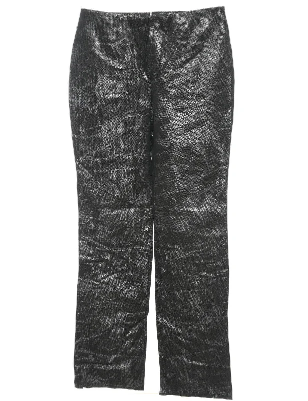 Clearance Sale Black Faux Leather Snakeskin Y2K Pattern Trousers - W32 L35