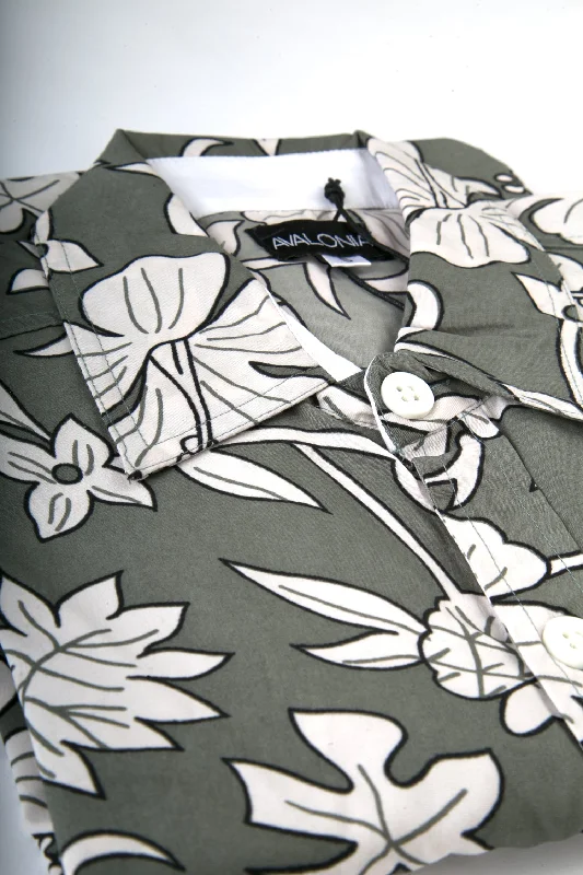 Best Bargains Grey White Floral Print Cotton Slim Fit Mens Shirt Long Sleeve