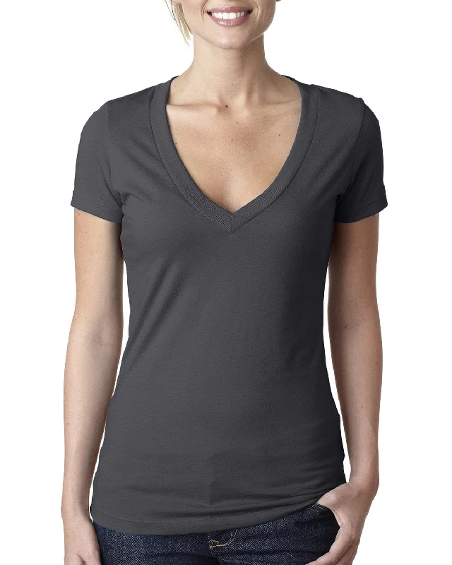 Next Level Ladies CVC Deep V-Neck Tee | Charcoal