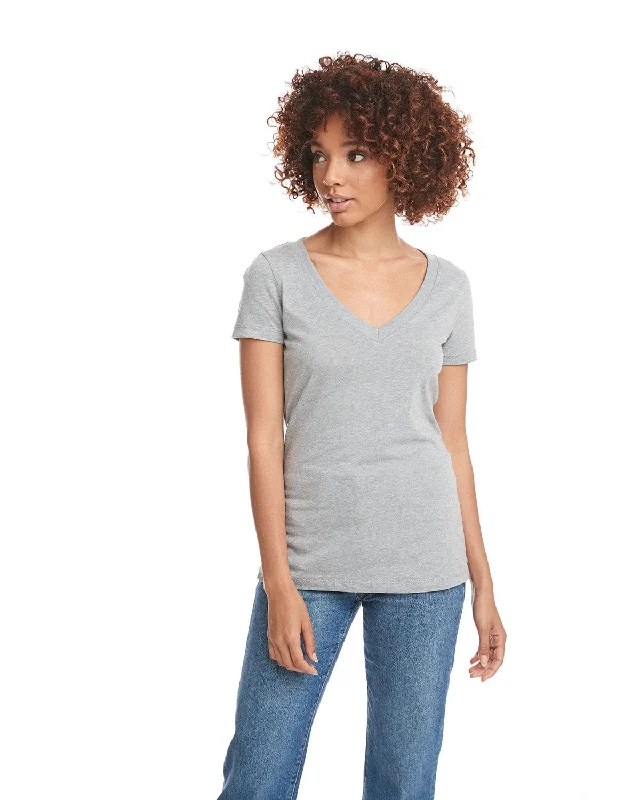 Quick Sale Next Level Ladies CVC Deep V-Neck Tee | Dark Hthr Gray