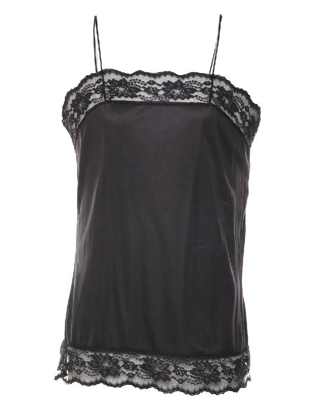 Final Clearance Black 1990s Lace Trim Camisole - S