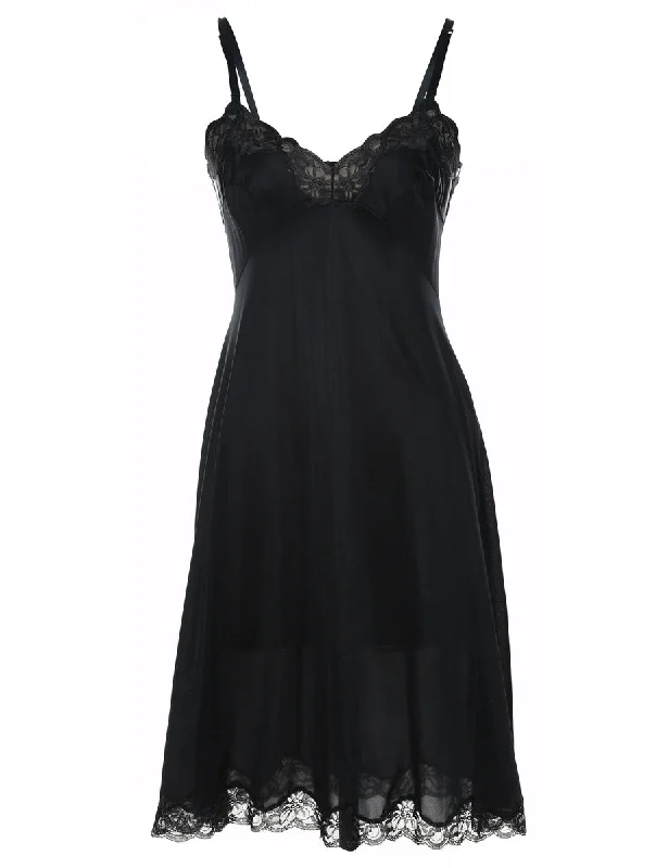 Closeout Black Classic Lace Trim Slip Dress - S