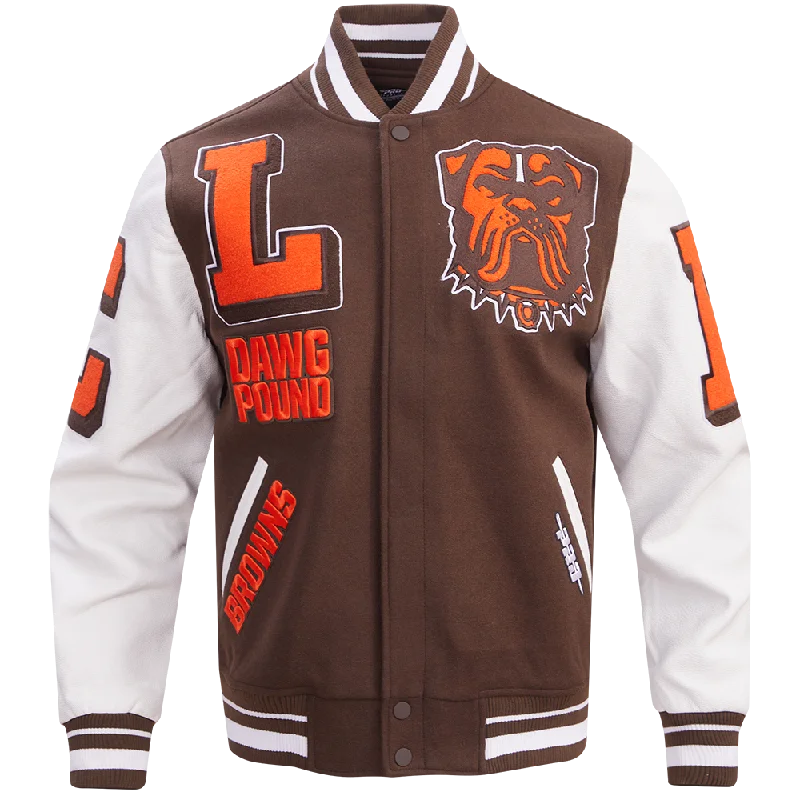 Today's Special NFL CLEVELAND BROWNS MASHUP MEN'S RIB WOOL VARSITY JACKET (BROWN/WHITE) Today's Special NFL CLEVELAND BROWNS MASHUP MEN'S RIB WOOL VARSITY JACKET (BROWN/WHITE)
