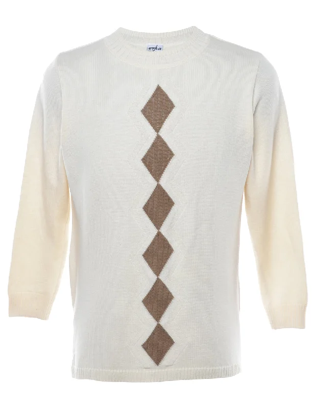 Hurry Up Argyle Off White Jumper - S
