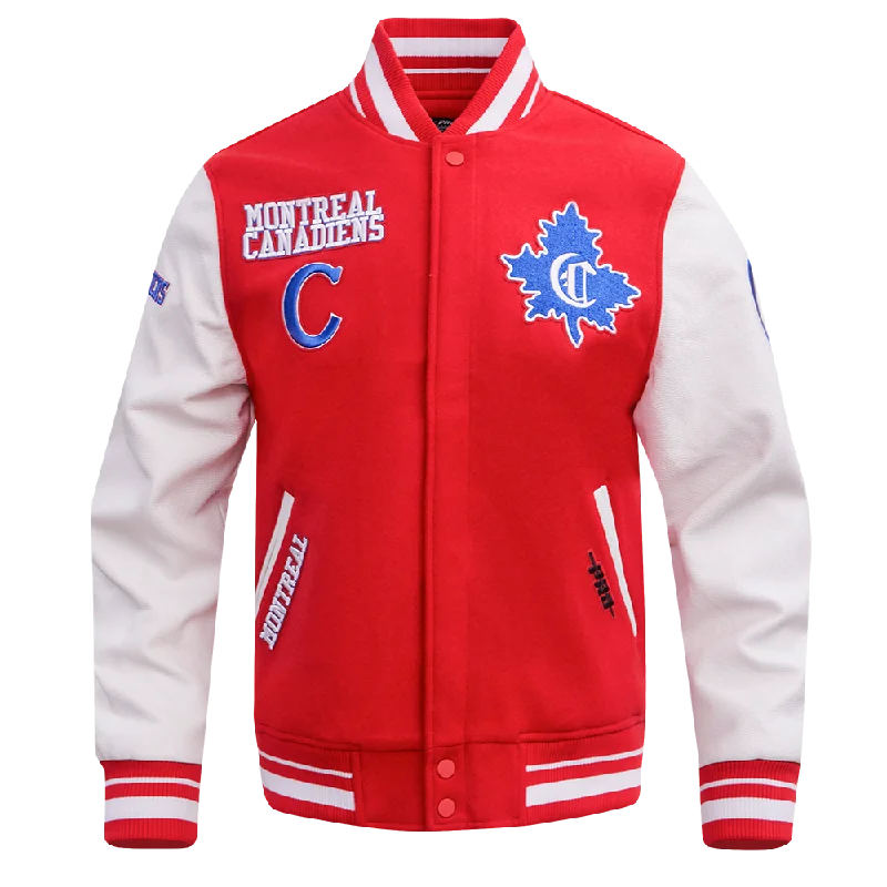 Fantastic Deals NHL MONTREAL CANADIENS RETRO CLASSIC MEN'S RIB WOOL VARSITY JACKET (RED/WHITE)