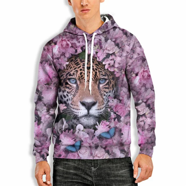 Discount Deals 3D Print Hoodie with Flower Tiger Print