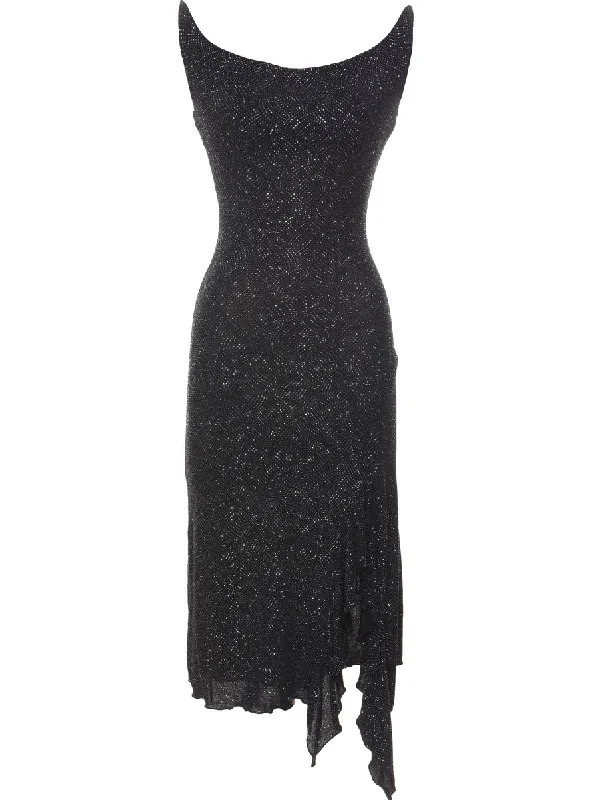 Deep Savings Black & Silver Handkerchief Hem 1990s Evening Dress - XS