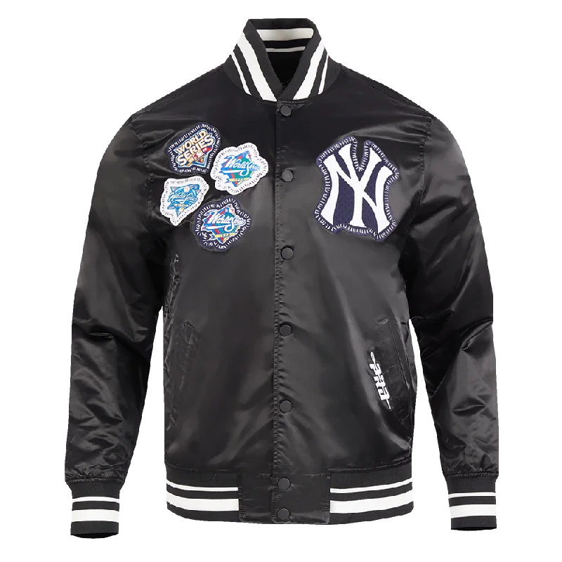 MLB NEW YORK YANKEES DIY PICK STITCH MEN'S RIB SATIN JACKET (BLACK)