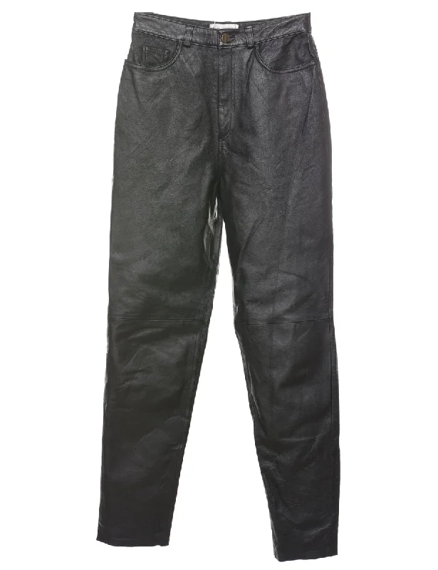 Exclusive Preview Black High Waist Black Leather Trousers - W26 L30