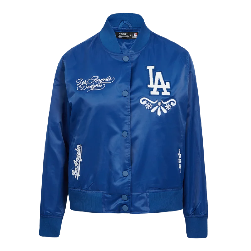 MLB LOS ANGELES DODGERS SUGAR SKULL WOMEN'S SATIN JACKET (DODGER BLUE)