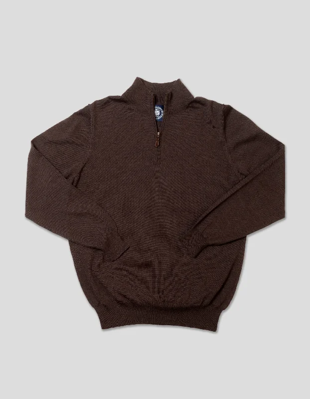 Weekend-Only Price Drops MERINO WOOL QUARTER ZIP UP - DARK BROWN