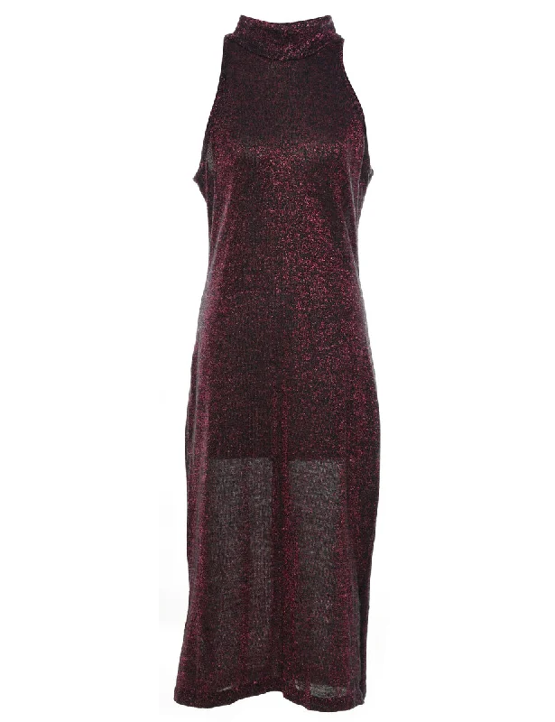 Clearance Items Black & Pink 1990s Metallic High Neck Evening Dress - M