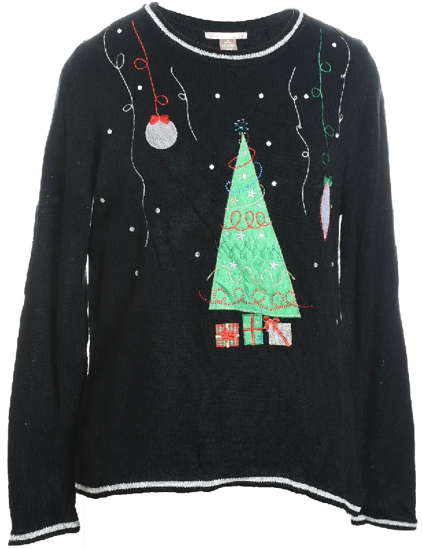 Exclusive Savings Black Embroidered Knit Christmas Jumper - M
